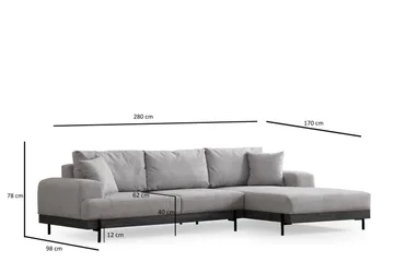 Eti 4-seter Høyrevendt L-formet Hjørnesofa med Divan 98 cm i Stoff - Grå - Møbler - Sofaer - Sofaer med sjeselong - 4 seters sofa med divan