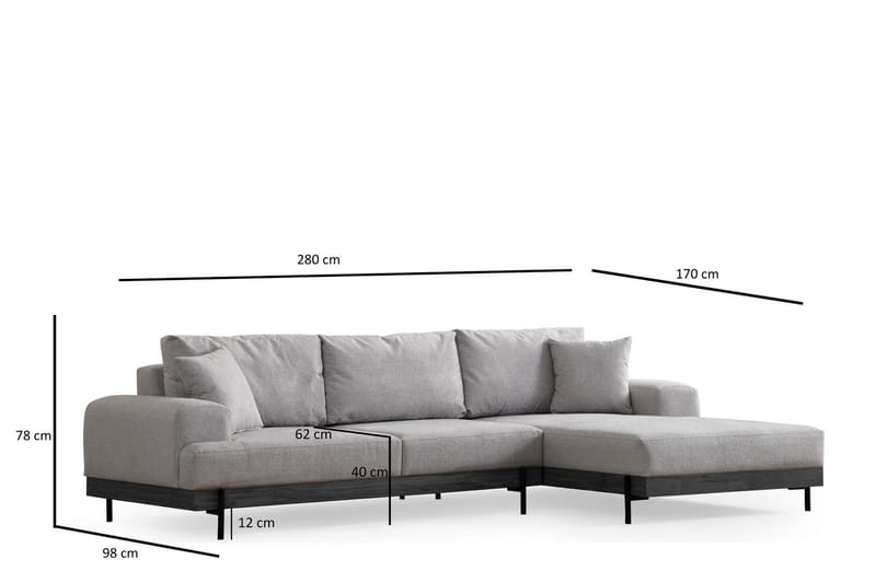 Eti 4-seter Høyrevendt L-formet Hjørnesofa med Divan 98 cm i Stoff - Grå - Møbler - Sofaer - Sofaer med sjeselong - 4 seters sofa med divan