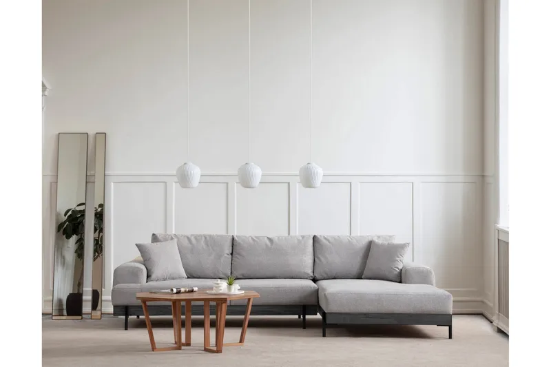 Eti 4-seter Høyrevendt L-formet Hjørnesofa med Divan 98 cm i Stoff, Grå