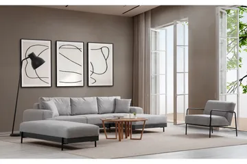 Eti 4-seter Høyrevendt L-formet Hjørnesofa med Divan 98 cm i Stoff - Grå - Møbler - Sofaer - Sofaer med sjeselong - 4 seters sofa med divan