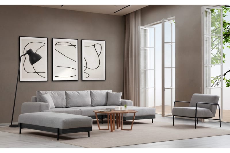 Eti 4-seter Høyrevendt L-formet Hjørnesofa med Divan 98 cm i Stoff - Grå - Møbler - Sofaer - Sofaer med sjeselong - 4 seters sofa med divan