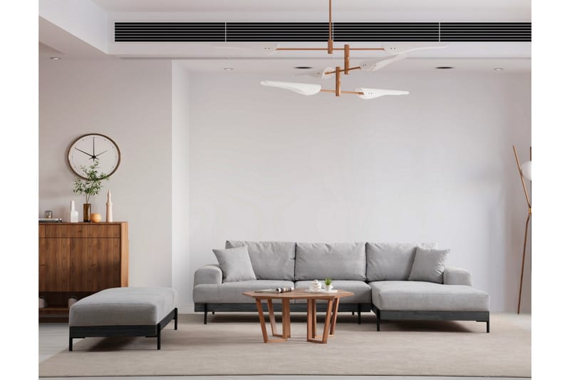 Eti 4-seter Høyrevendt L-formet Hjørnesofa med Divan 98 cm i Stoff - Grå - Møbler - Sofaer - Sofaer med sjeselong - 4 seters sofa med divan