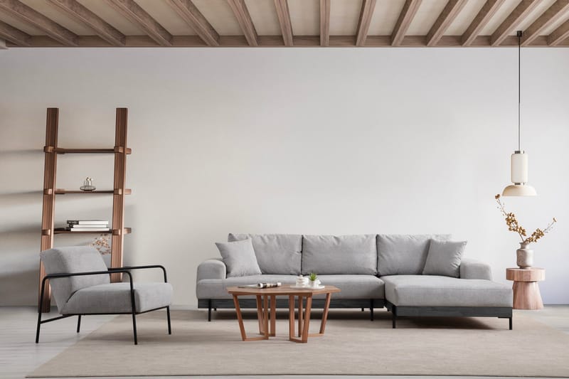 Eti 4-seter Høyrevendt L-formet Hjørnesofa med Divan 98 cm i Stoff - Grå - Møbler - Sofaer - Sofaer med sjeselong - 4 seters sofa med divan
