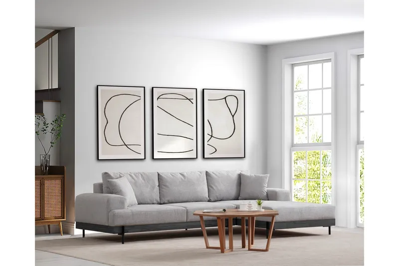 Eti 4-seter Høyrevendt L-formet Hjørnesofa med Divan 98 cm i Stoff - Grå - Møbler - Sofaer - Sofaer med sjeselong - 4 seters sofa med divan