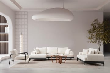 Eti 4-seter Venstrevendt L-formet Hjørnesofa med Divan 98 cm i Stoff - Hvit - Møbler - Sofaer - Sofaer med sjeselong - 4 seters sofa med divan
