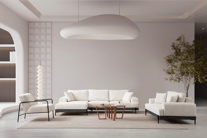 Eti 4-seter Venstrevendt L-formet Hjørnesofa med Divan 98 cm i Stoff - Hvit - Møbler - Sofaer - Sofaer med sjeselong - 4 seters sofa med divan