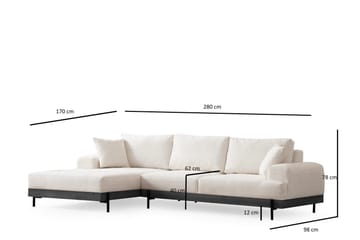 Eti 4-seter Venstrevendt L-formet Hjørnesofa med Divan 98 cm i Stoff - Hvit - Møbler - Sofaer - Sofaer med sjeselong - 4 seters sofa med divan