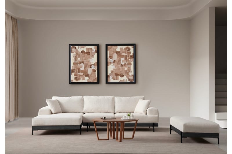 Eti 4-seter Venstrevendt L-formet Hjørnesofa med Divan 98 cm i Stoff - Hvit - Møbler - Sofaer - Sofaer med sjeselong - 4 seters sofa med divan