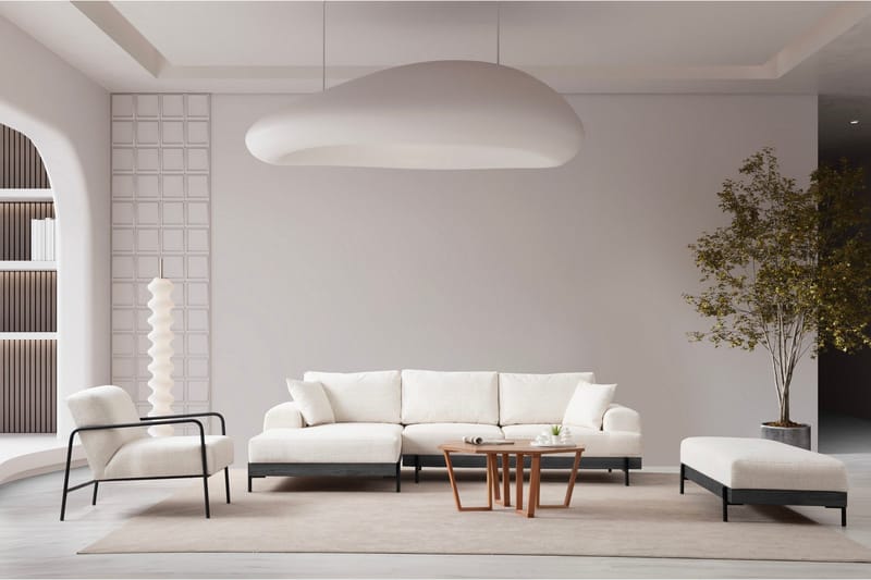 Eti 4-seter Venstrevendt L-formet Hjørnesofa med Divan 98 cm i Stoff - Hvit - Møbler - Sofaer - Sofaer med sjeselong - 4 seters sofa med divan