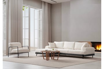 Eti 4-seter Venstrevendt L-formet Hjørnesofa med Divan 98 cm i Stoff - Hvit - Møbler - Sofaer - Sofaer med sjeselong - 4 seters sofa med divan