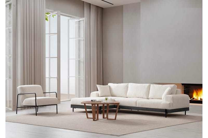 Eti 4-seter Venstrevendt L-formet Hjørnesofa med Divan 98 cm i Stoff - Hvit - Møbler - Sofaer - Sofaer med sjeselong - 4 seters sofa med divan