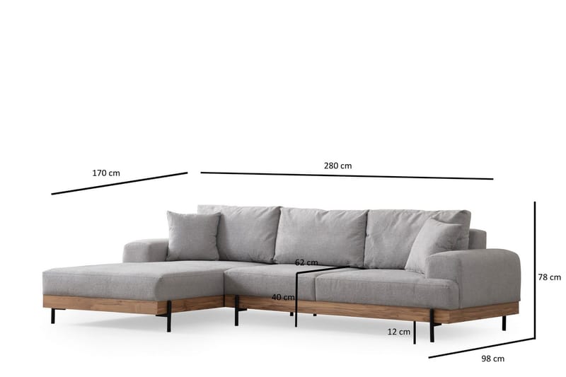 Eti Hjørnesofa 3-seter - Grå - Møbler - Sofaer - Sofaer med sjeselong - 4 seters sofa med divan