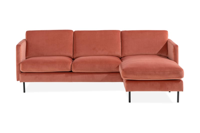 Fløyelssofa Elion 2-seter med Divan Høyre - Rosa - 2 seters sofa med divan - Fløyelssofaer - Sofaer med sjeselong