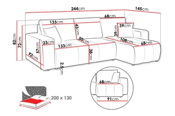 Flo Sovesofa med Sjeselong 3-seter - Grå - Møbler - Sofaer - Sofaer med sjeselong - 3 seters sofa med divan