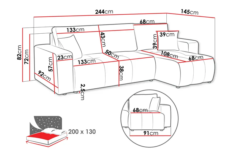 Flo Sovesofa med Sjeselong 3-seter - Grå - Møbler - Sofaer - Sofaer med sjeselong - 3 seters sofa med divan