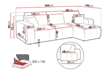 Flo Sovesofa med Sjeselong 3-seter - Svart - Møbler - Sofaer - Sofaer med sjeselong - 3 seters sofa med divan