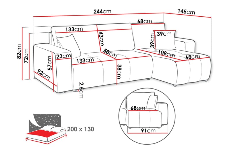 Flo Sovesofa med Sjeselong 3-seter - Svart - Møbler - Sofaer - Sofaer med sjeselong - 3 seters sofa med divan