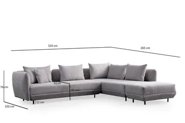 Floransa 4-seters Sofa med Divan - Lysegrå - Møbler - Sofaer - Sofaer med sjeselong - 4 seters sofa med divan