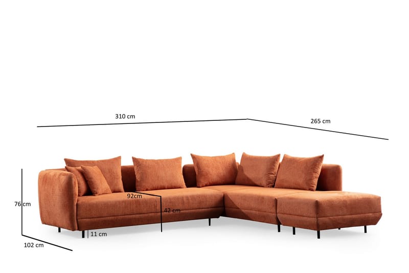 Floransa 4-seters Sofa med Divan - Oransje - Møbler - Sofaer - Sofaer med sjeselong - 4 seters sofa med divan