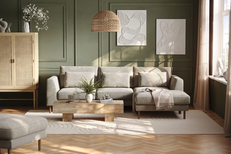 Florenz 3-seters Høyrevendt L-formet Sjeselongsofa i Chenille - Grå / Beige - Møbler - Sofaer - Sofaer med sjeselong - 3 seters sofa med divan