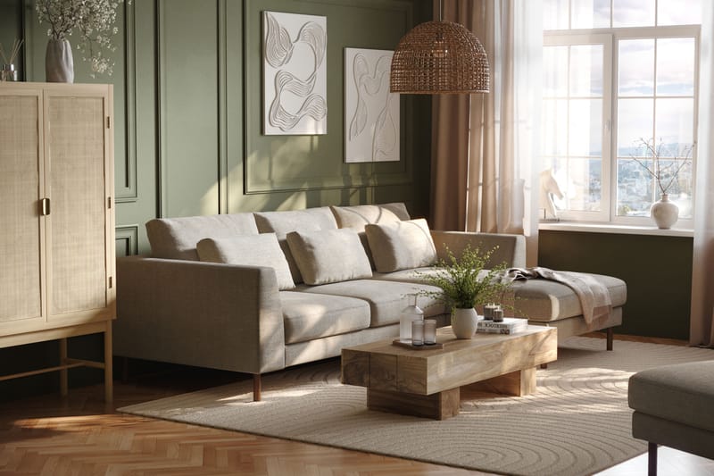 Florenz 3-seters Høyrevendt L-formet Sjeselongsofa i Chenille - Grå / Beige - Møbler - Sofaer - Sofaer med sjeselong - 3 seters sofa med divan