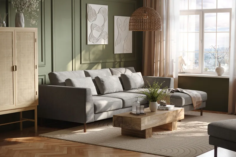Florenz 3-seters Sofa med Divan Høyre - Lysegrå - Møbler - Sofaer - Sofaer med sjeselong - 3 seters sofa med divan