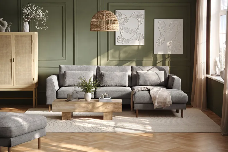 Florenz 3-seters Sofa med Divan Høyre - Lysegrå - Møbler - Sofaer - Sofaer med sjeselong - 3 seters sofa med divan