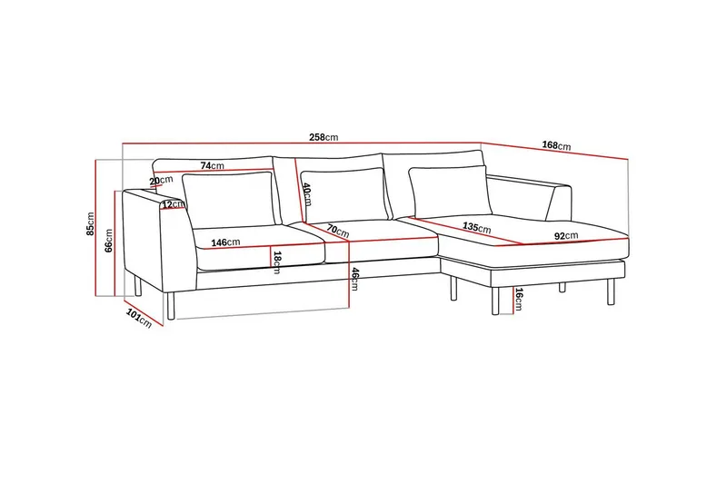 Florenz 3-seters Sofa med Divan Høyre - Lysegrå - Møbler - Sofaer - Sofaer med sjeselong - 3 seters sofa med divan