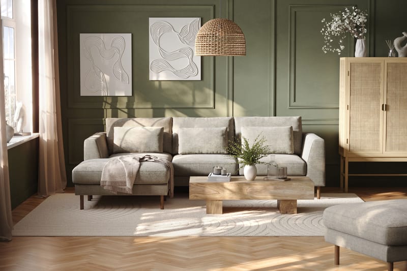 Florenz 3-seters Venstrevendt L-formet Sjeselongsofa i Chenille - Grå / Beige - Møbler - Sofaer - Sofaer med sjeselong - 3 seters sofa med divan