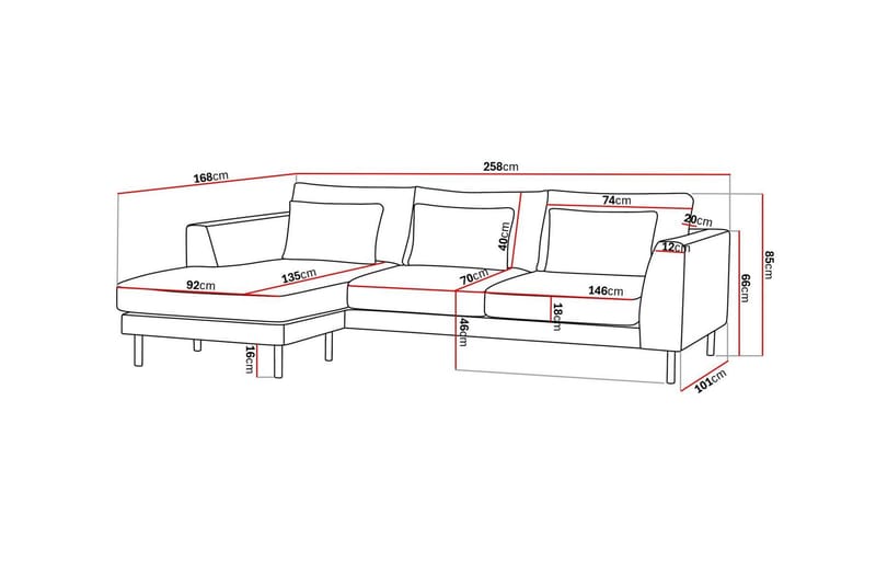 Florenz 3-seters Venstrevendt L-formet Sjeselongsofa i Stoff - Lys grå - Møbler - Sofaer - Sofaer med sjeselong - 3 seters sofa med divan