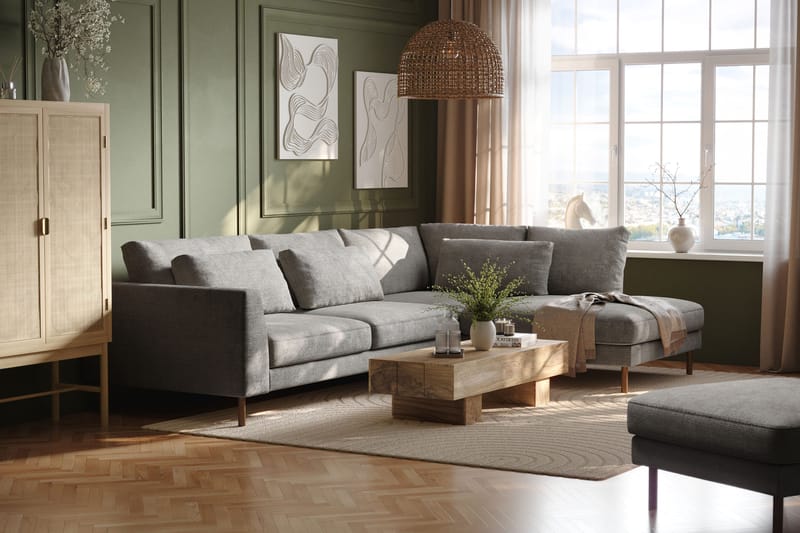 Florenz 4-seters Høyrevendt L-formet Sjeselongsofa i Chenille - Lys grå - Møbler - Sofaer - Sofaer med sjeselong - 4 seters sofa med divan