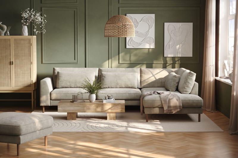Florenz 4-seters Høyrevendt L-formet Sjeselongsofa i Stoff - Grå / Beige - Møbler - Sofaer - Sofaer med sjeselong - 4 seters sofa med divan