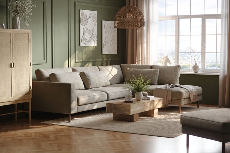 Florenz 4-seters Høyrevendt L-formet Sjeselongsofa i Stoff - Grå / Beige - Møbler - Sofaer - Sofaer med sjeselong - 4 seters sofa med divan