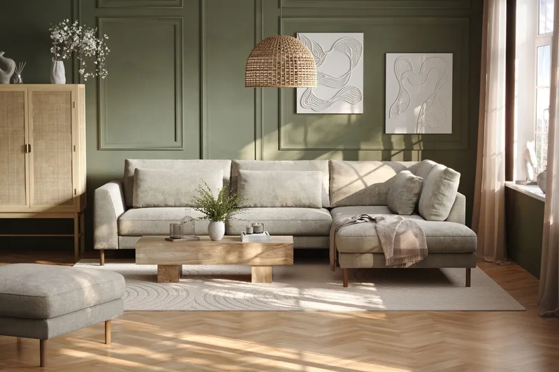 Florenz 4-seters Høyrevendt L-formet Sjeselongsofa i Stoff - Grå / Beige - Møbler - Sofaer - Sofaer med sjeselong - 4 seters sofa med divan