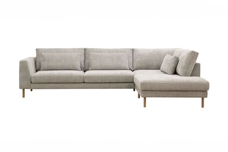 Florenz 4-seters Høyrevendt L-formet Sjeselongsofa i Stoff, Grå / Beige