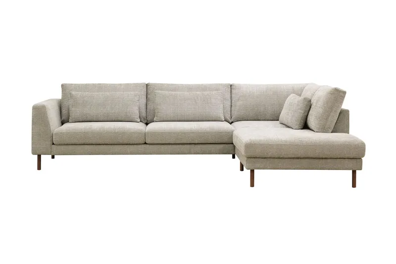 Florenz 4-seters Høyrevendt L-formet Sjeselongsofa i Stoff, Grå/Beige