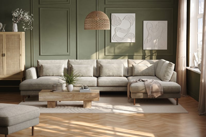 Florenz 4-seters Høyrevendt U-formet Sofa med Divan og Sjeselong i Chenille - Grå / Beige - Møbler - Sofaer - Sofaer med sjeselong - 4 seters sofa med divan