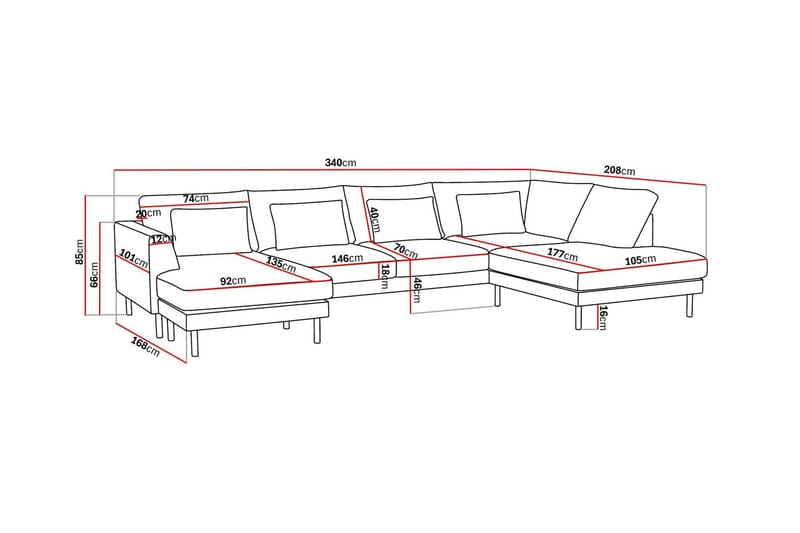 Florenz 4-seters Høyrevendt U-formet Sofa med Divan og Sjeselong i Chenille - Grå / Beige - Møbler - Sofaer - Sofaer med sjeselong - 4 seters sofa med divan