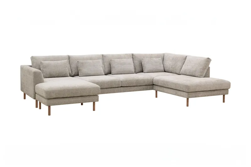 Florenz 4-seters høyrevendt U-formet sofa med divan og sjeselong i chenille - Grå/beige - Møbler - Sofaer - Sofaer med sjeselong - 4 seters sofa med divan