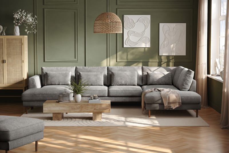 Florenz 4-seters Høyrevendt U-formet Sofa med Divan og Sjeselong i Chenille - Lys grå - Møbler - Sofaer - Sofaer med sjeselong - 4 seters sofa med divan