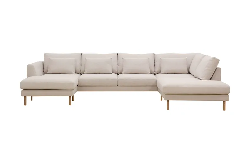 Florenz 4-seters Høyrevendt U-formet Sofa med Divan og Sjeselong i Stoff, Beige