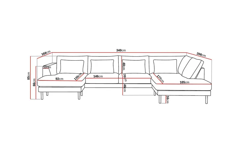Florenz 4-seters Høyrevendt U-formet Sofa med Divan og Sjeselong i Stoff - Beige - Møbler - Sofaer - Sofaer med sjeselong - 4 seters sofa med divan