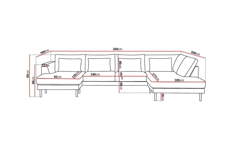 Florenz 4-seters Høyrevendt U-formet Sofa med Divan og Sjeselong i Stoff - Lys grå - Møbler - Sofaer - Sofaer med sjeselong - 4 seters sofa med divan