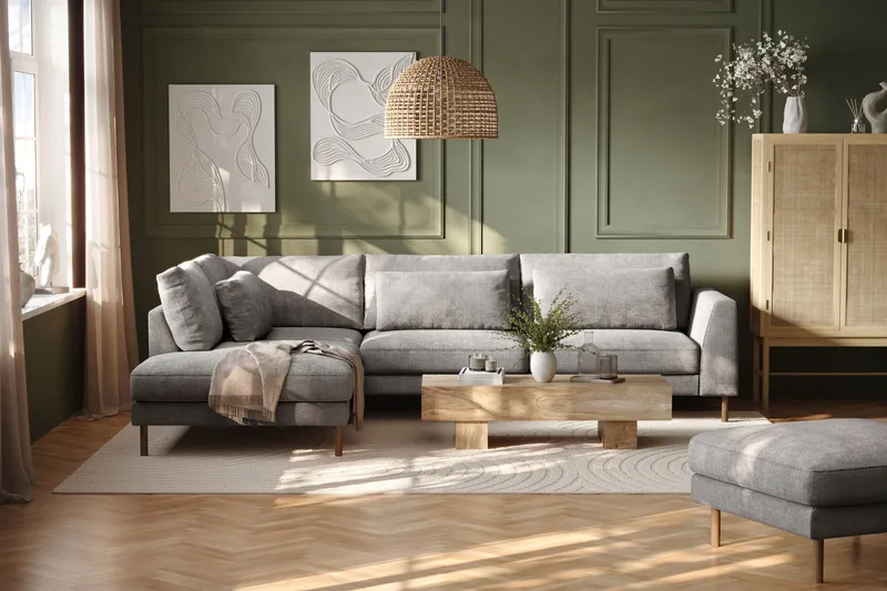 Florenz 4-seters Venstrevendt L-formet Sjeselongsofa i Chenille - Lys grå - Møbler - Sofaer - Sofaer med sjeselong - 4 seters sofa med divan