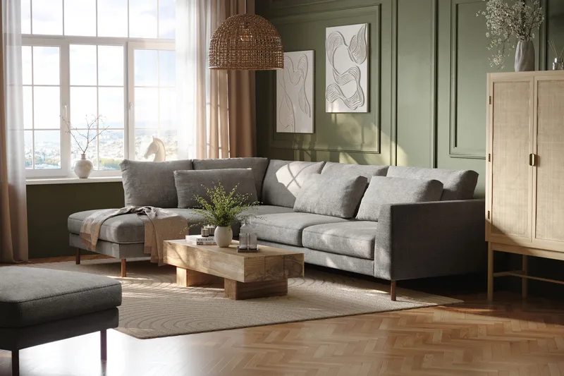Florenz 4-seters Venstrevendt L-formet Sjeselongsofa i Chenille - Lysegrå - Møbler - Sofaer - Sofaer med sjeselong - 4 seters sofa med divan