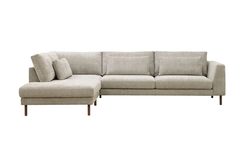 Florenz 4-seters Venstrevendt L-formet Sjeselongsofa i Stoff, Grå / Beige