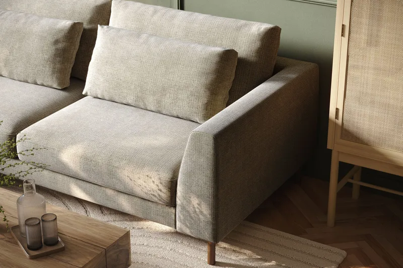 Florenz 4-seters Venstrevendt L-formet Sjeselongsofa i Stoff - Grå / Beige - Møbler - Sofaer - Sofaer med sjeselong - 4 seters sofa med divan