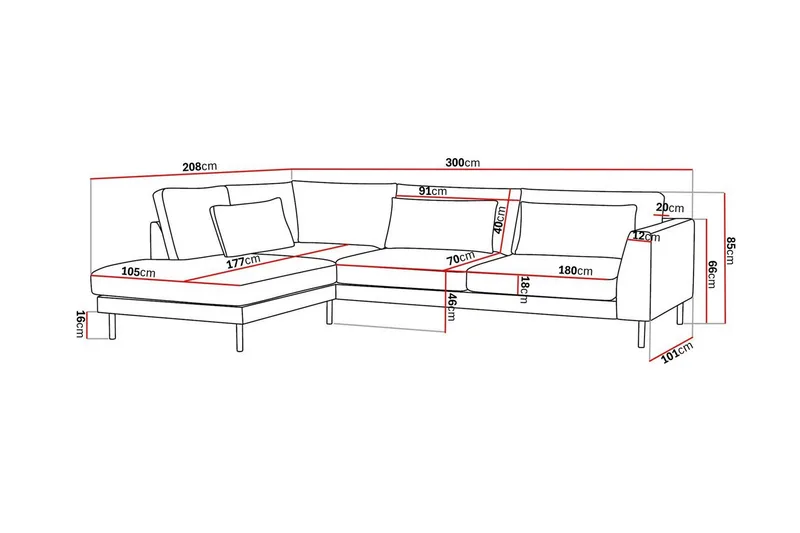 Florenz 4-seters Venstrevendt L-formet Sjeselongsofa i Stoff - Grå / Beige - Møbler - Sofaer - Sofaer med sjeselong - 4 seters sofa med divan