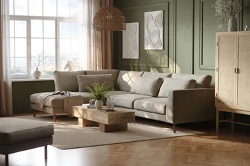 Florenz 4-seters Venstrevendt L-formet Sjeselongsofa i Stoff - Grå / Beige - Møbler - Sofaer - Sofaer med sjeselong - 4 seters sofa med divan