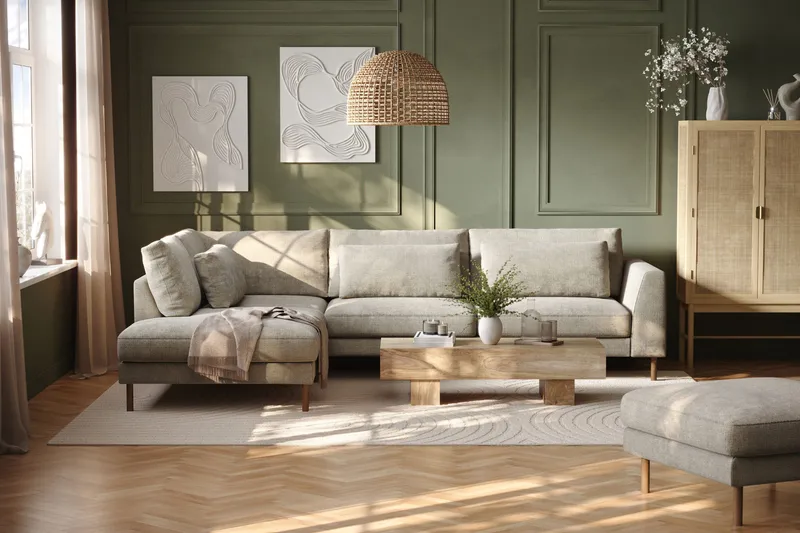 Florenz 4-seters Venstrevendt L-formet Sjeselongsofa i Stoff - Grå / Beige - Møbler - Sofaer - Sofaer med sjeselong - 4 seters sofa med divan